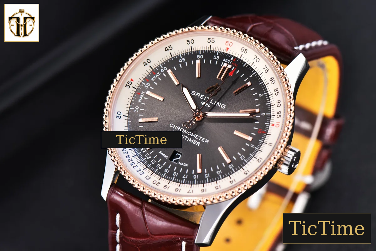 Navitimer 41mm TF RG Black Dial White Bezel Brown Leather Strap A2824 — foto 4