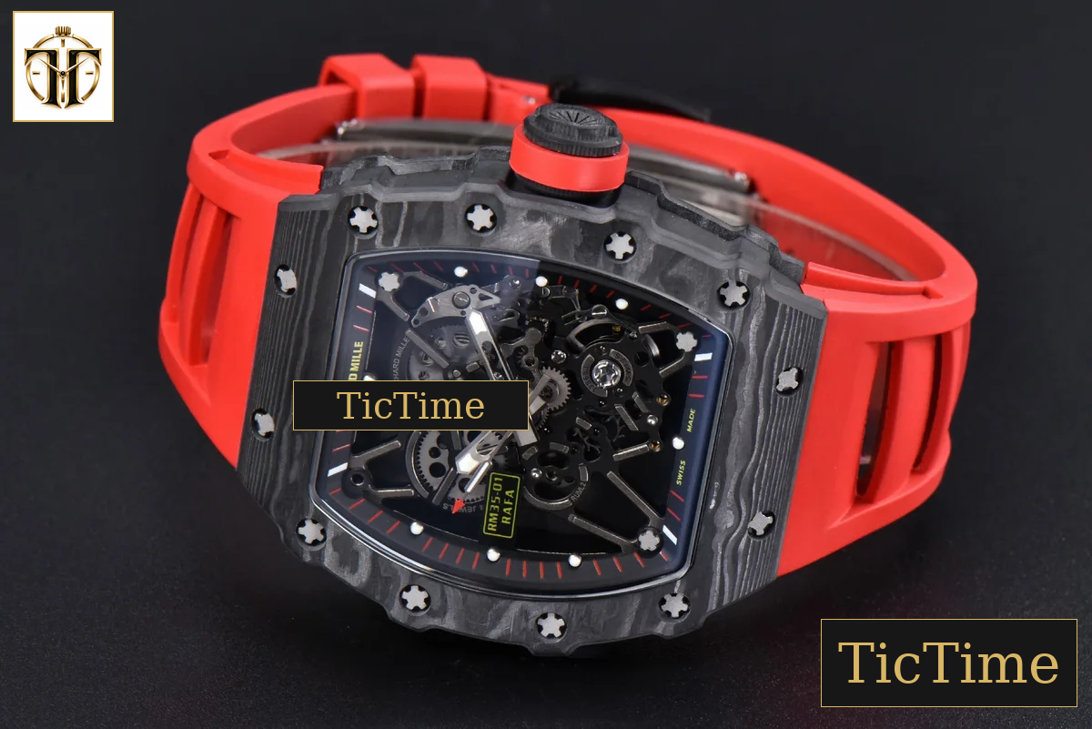 RM035-02 42mm T+F Black Forged Carbon Skeleton Dial Red Crown Red Rubber Strap RMUL2 — foto 15