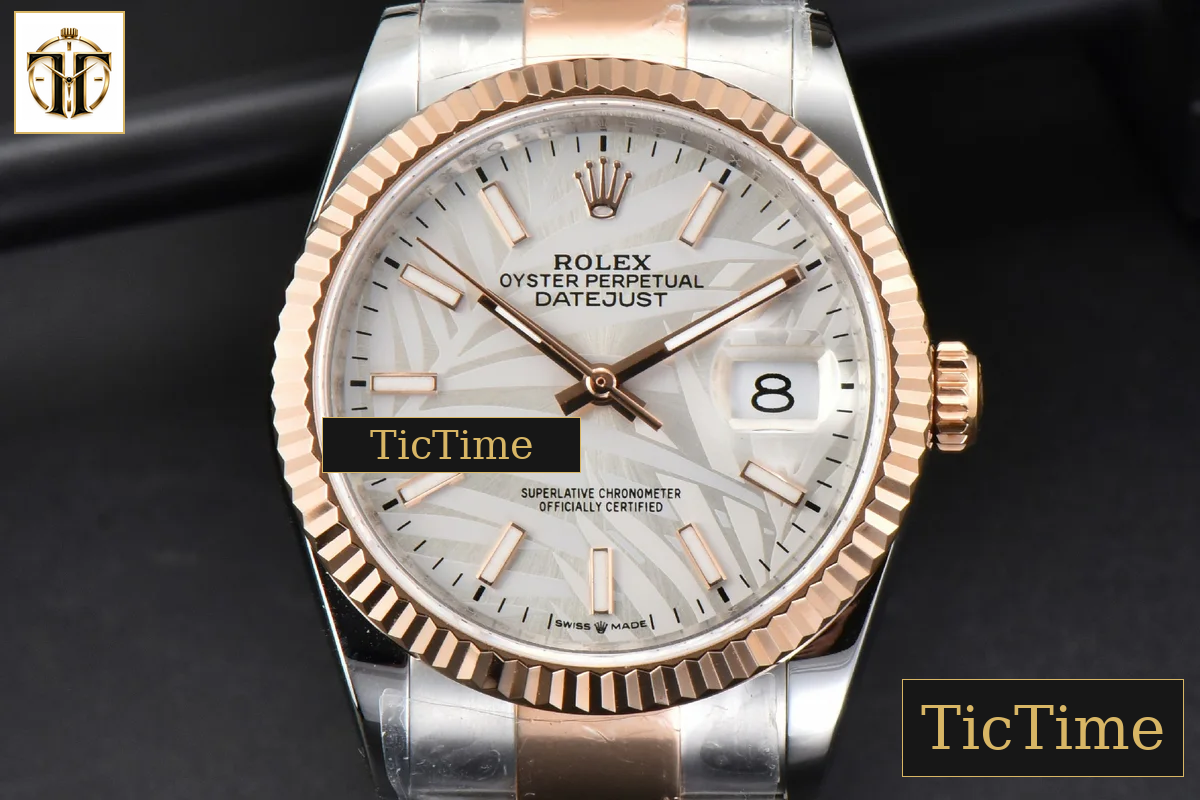 DateJust 36mm BPF RG/SS Fluted Bezel Silver Plam Dial Oyster Bracelet A2824 — foto 2