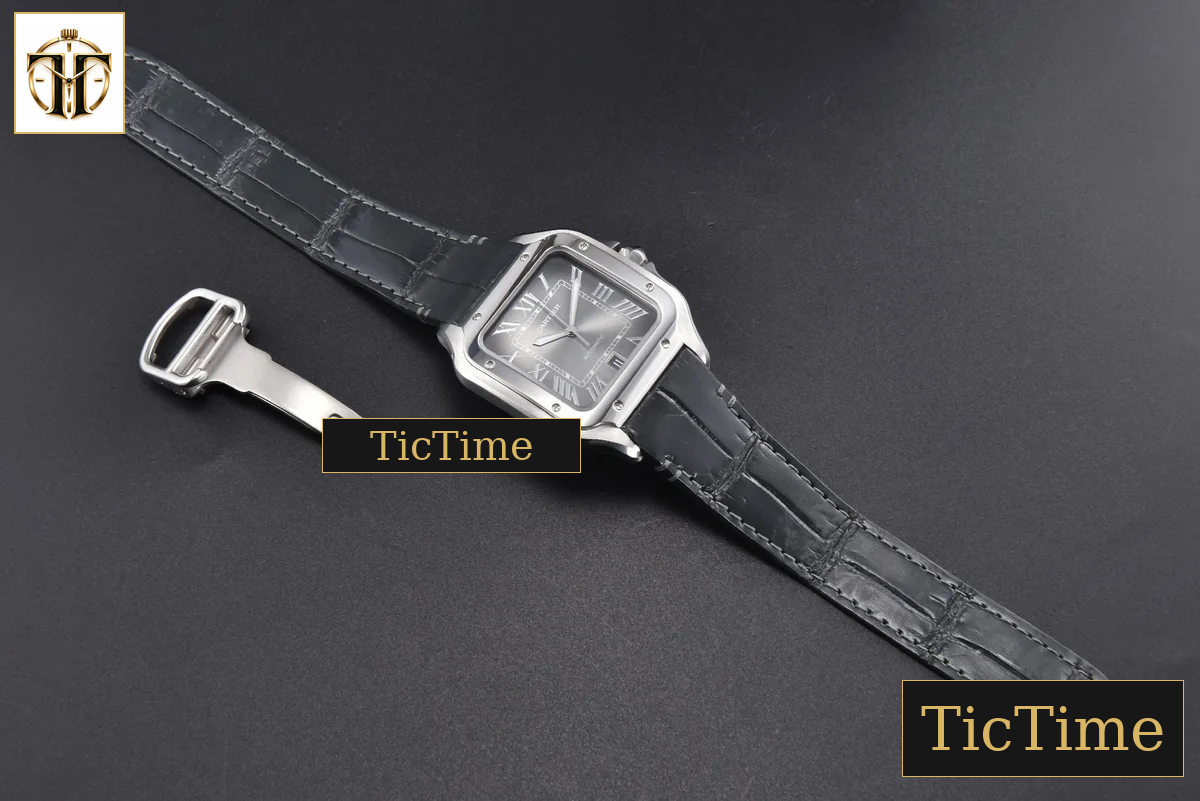 Santos de Cartier Large 40mm AF SS Grey Dial Black Leather Strap Miyota 9015 — foto 29