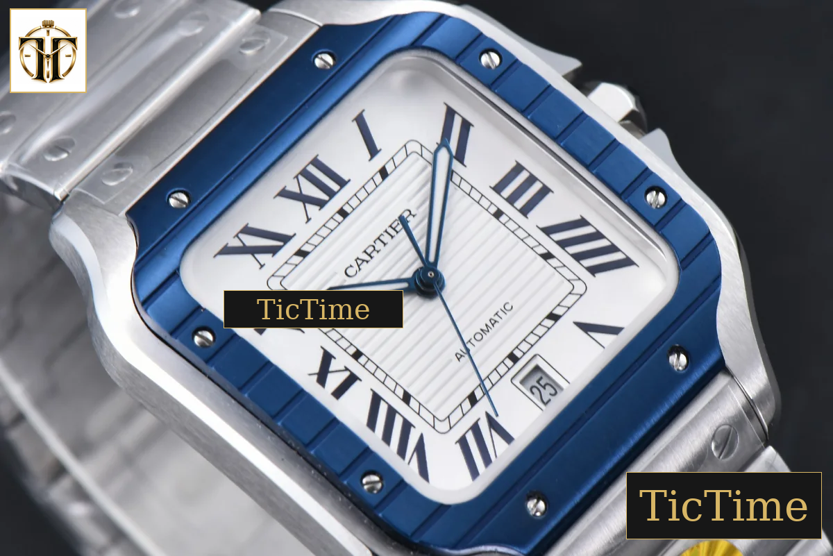 Santos de Cartier XL 40mm AF SS White Dial Blue Bezel SS Bracelet Miyota 9015 — foto 11