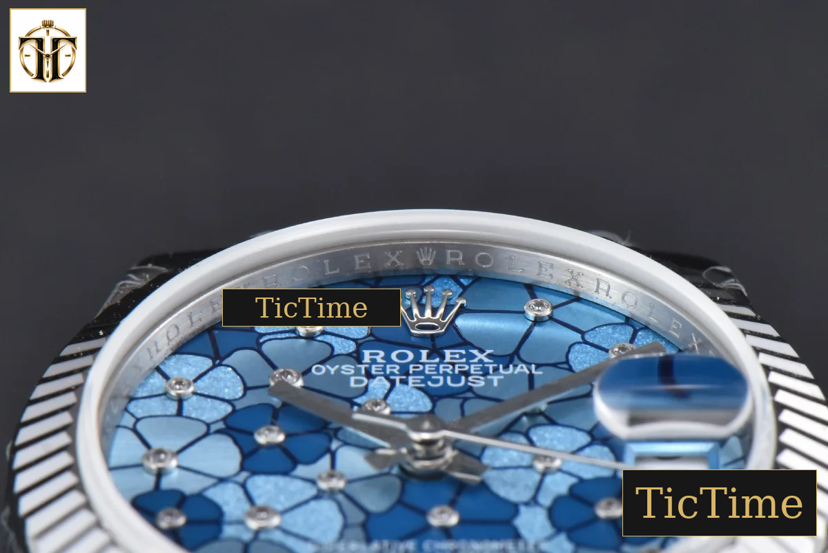 DateJust 904L Fluted Bezel 31mm GMF Blue Flowers Dial Jubilee Bracelet A2824 — foto 14