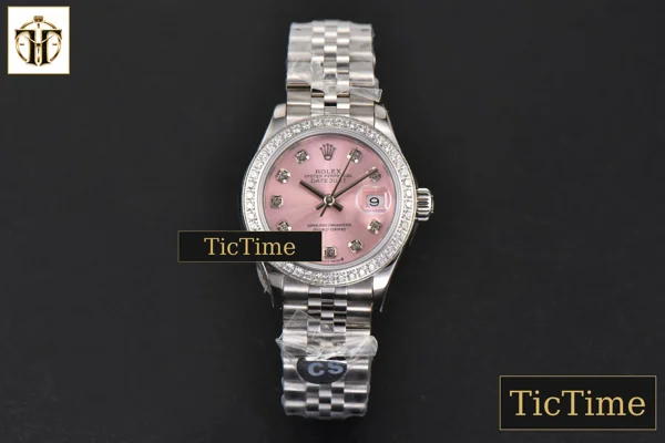Foto frontal — DateJust Ladies 28mm WF Diamond Pink Dial Diamond Marker Jubilee Bracelet A2236