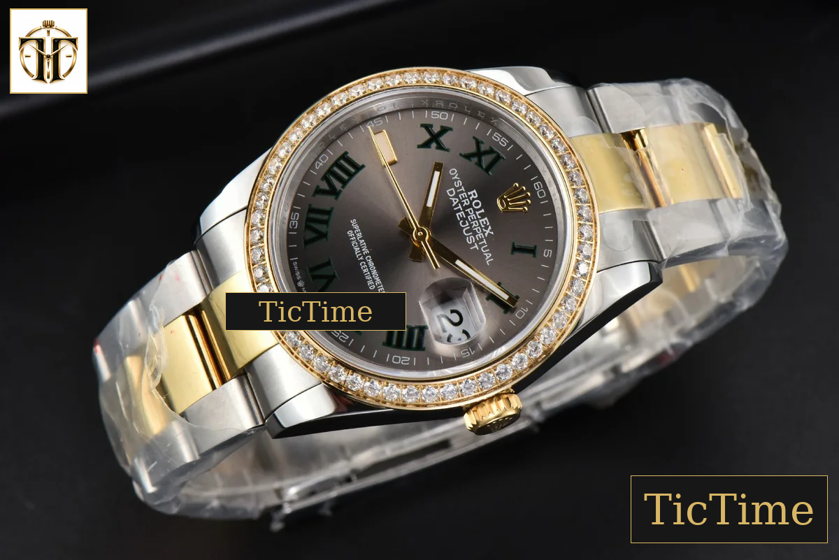 DateJust 36mm BPF YG/SS Diamond Wimbledon Gray Dial Green Roma Marker Oyster Bracelet A2824 — foto 14