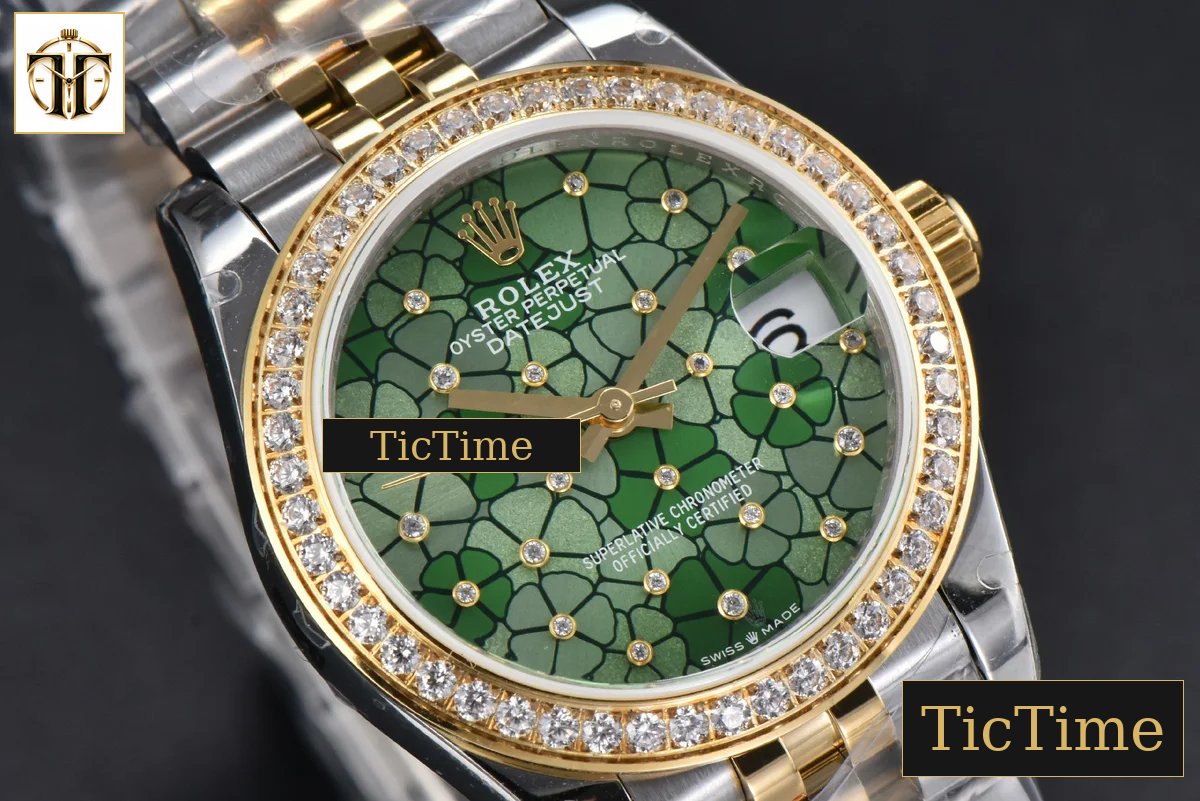 DateJust 904L 31mm GMF YG Diamond Bezel Green Flowers Dial Jubilee Bracelet A2824 — foto 12