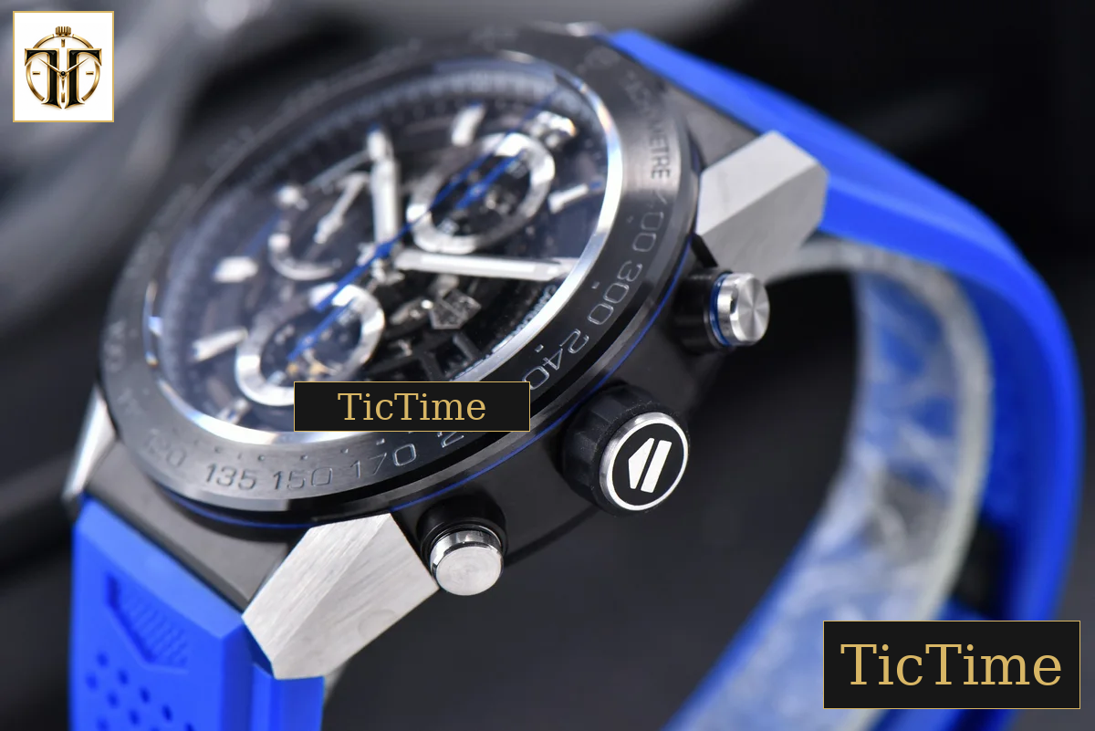 Calibre Heuer 01 Chrono 45mm XF PVD Skeleton Dial Blue Hand Blue Rubber Strap A1887 — foto 10