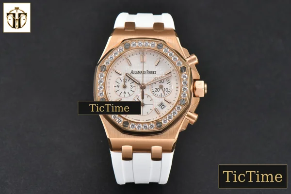 Foto frontal — Offshore Ladies 26231ST 37mm RXWF RG Diamond White Dial White Subdial White Rubber Strap Quartz
