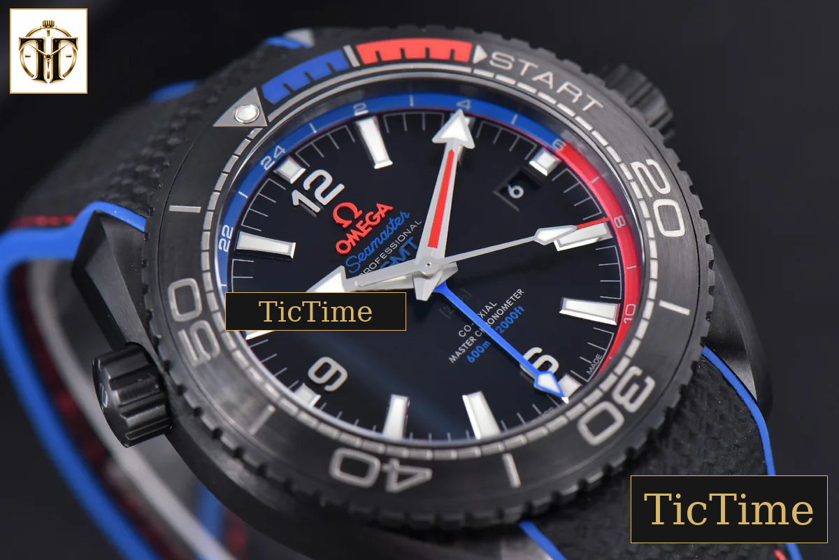 Planet Ocean 600m Deep 45.5mm VSF Black Ceramic Black Dial Blue/Red Bezel Rubber Strap A8906 — foto 9