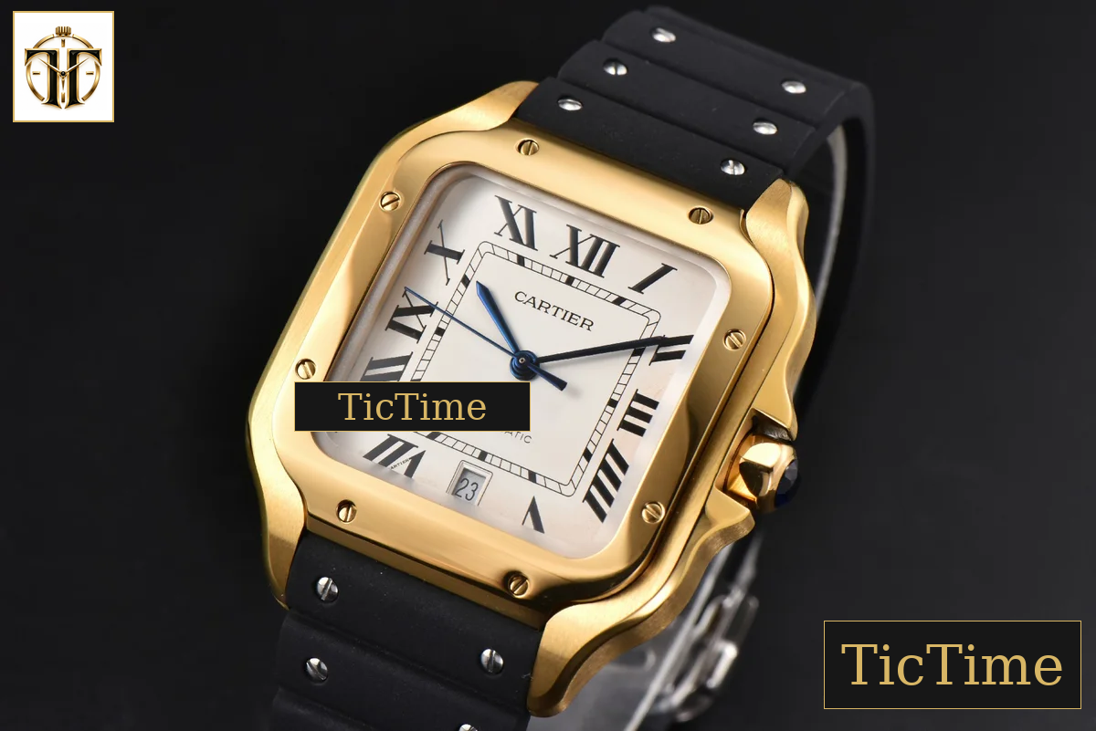 Santos Large 40mm GF YG White Dial Black Rubber Strap Miyota 9015 — foto 4