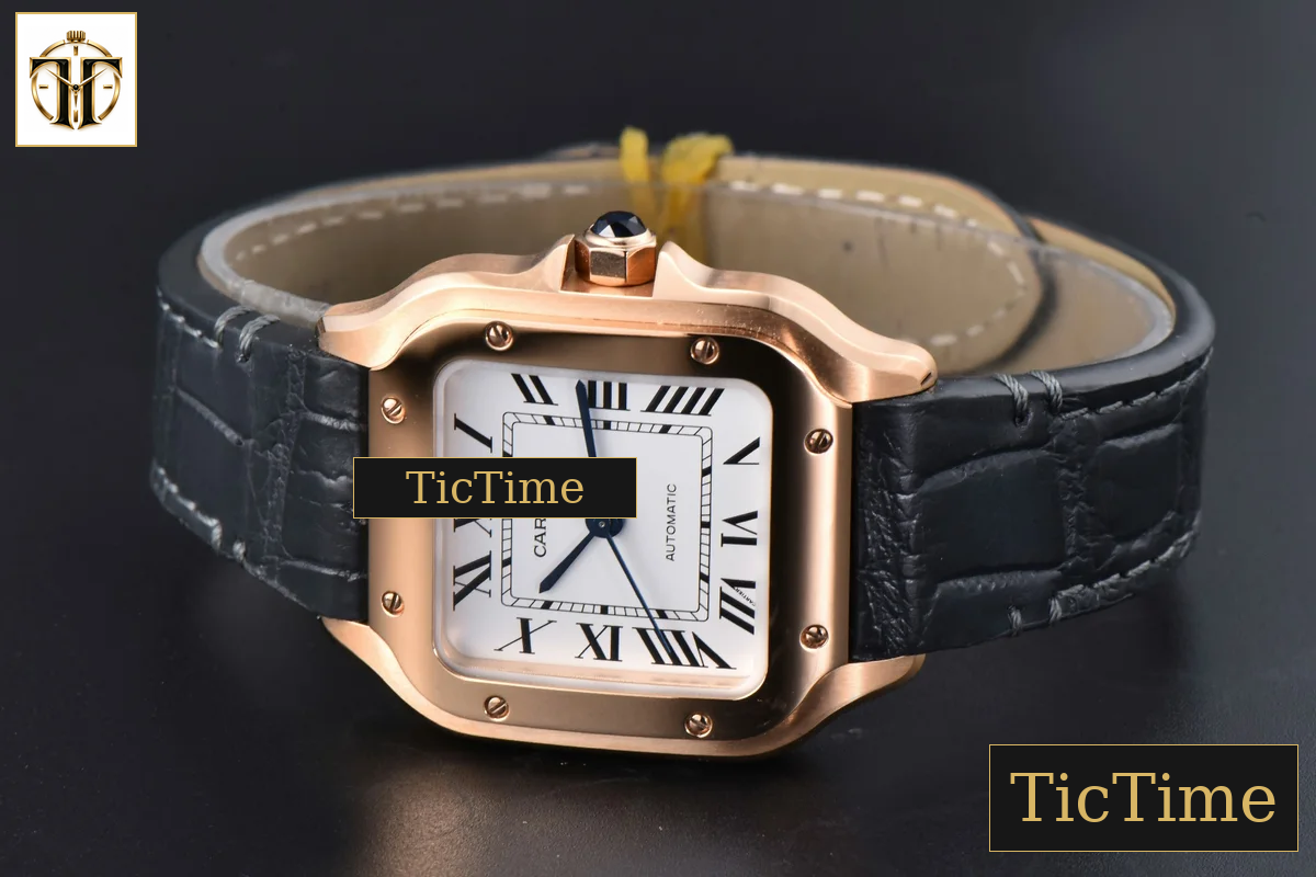 Santos de Cartier Medium 35mm AF RG White Dial Black Leather Strap Miyota 9015 — foto 11