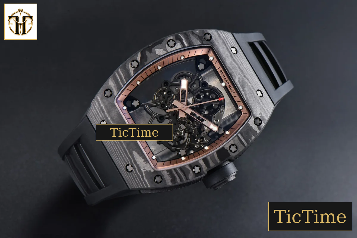 NTPT RM055 42.7mm APSF Gold Skeleton Dial Black Bezel Black Crown Black Rubber Strap RMUL2 — foto 3