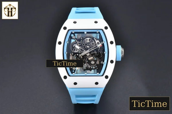 Foto frontal — RM055 42.7mm BBRF White Ceramic Blue Skeleton Dial Blue Rubber Strap RMUL2