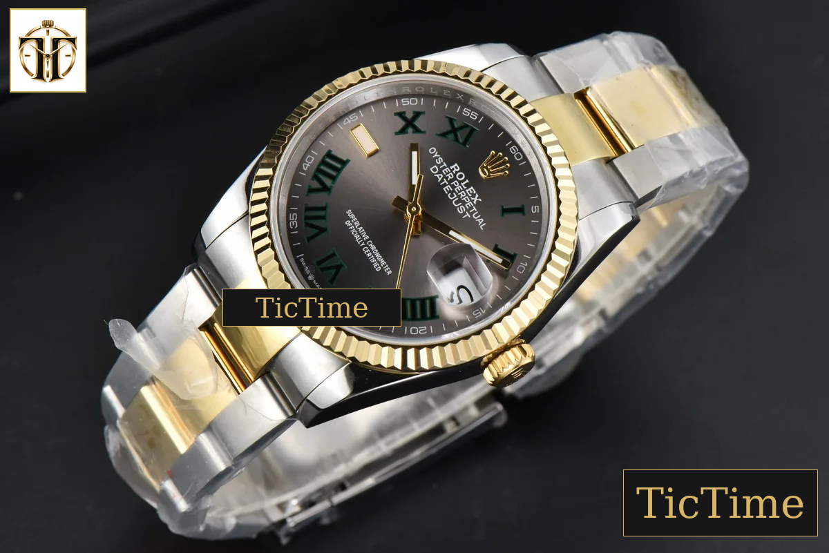 DateJust 36mm BPF YG/SS Wimbledom Gray Dial Green Roma Marker Oyster Bracelet 2824 — foto 13