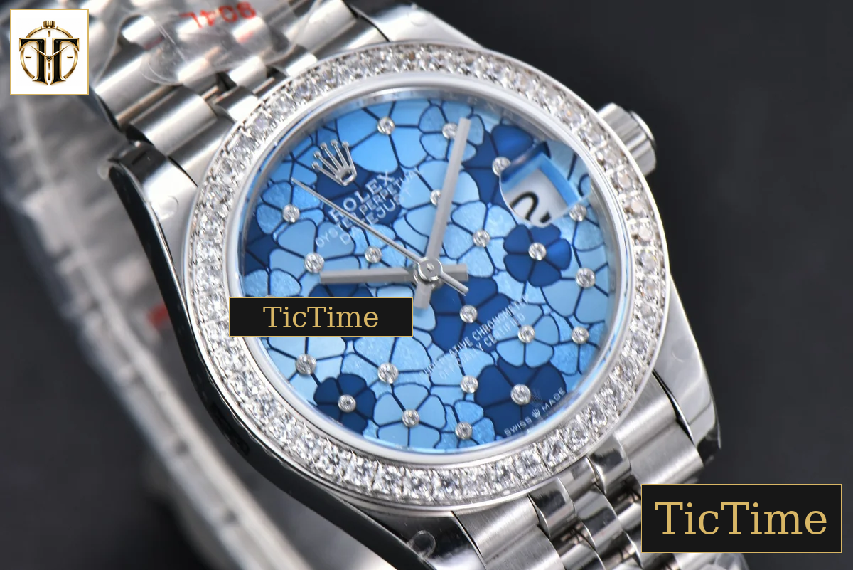 DateJust 904L 31mm GMF Diamond Bezel Blue Flowers Dial Jubilee Bracelet A2824 — foto 13