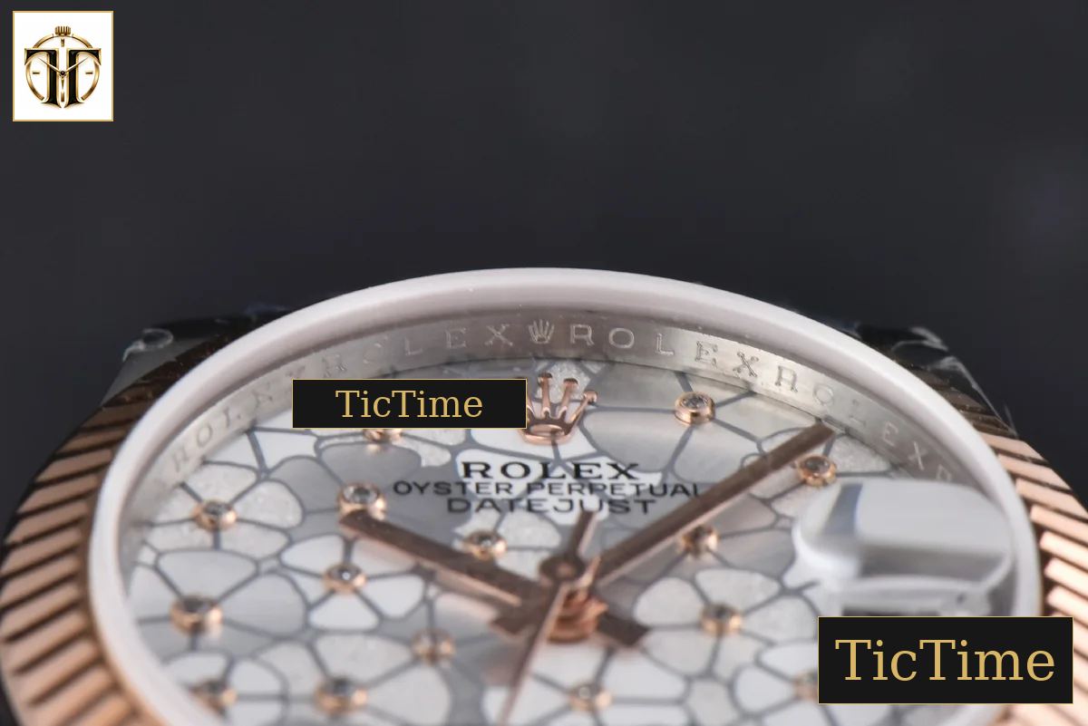 DateJust 904L 31mm GMF RG/SS Fluted Bezel Silver Flowers Dial Jubilee Bracelet A2824 — foto 14