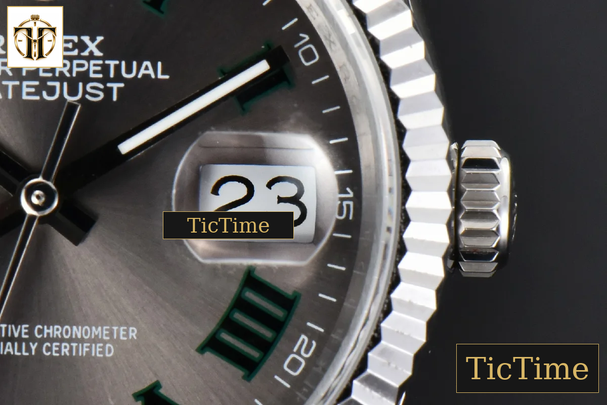 DateJust Wimbledon 36mm BPF Gray Dial Green Roma Marker Oyster Bracelet A2824 — foto 8