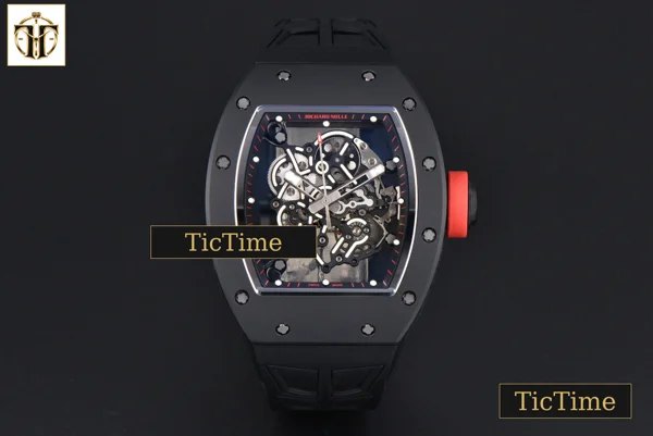 Foto frontal — RM055 42.7mm ZF Ceramic Black Bezel Black Skeleton Dial Red Crown Black Rubber Strap RMUL2