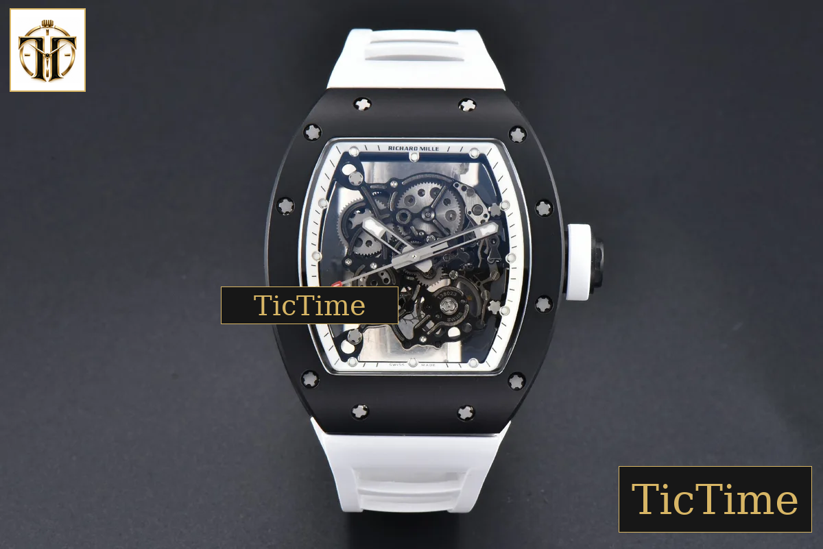 RM055 42.7mm BBRF Black NTPT White Skeleton Dial White Rubber Strap RMUL2 — foto 3