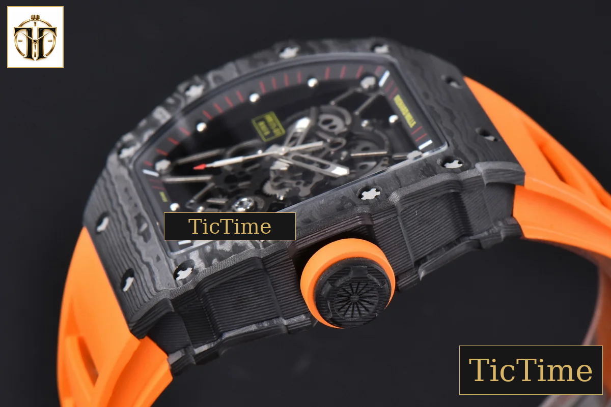 RM035-02 42mm T+F Black Forged Carbon Black Skeleton Dial Orange Crown Orange Rubber Strap RMUL2 — foto 13