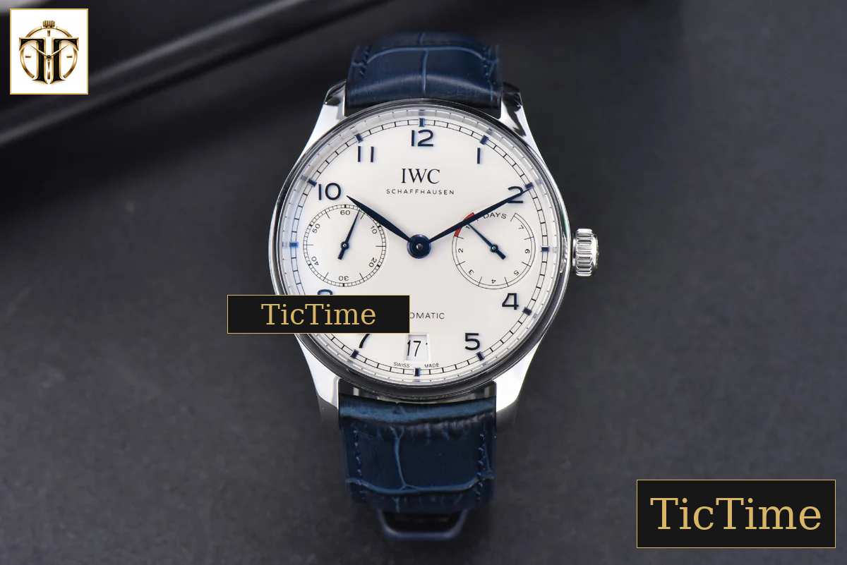 Portuguese PR IW500107 42mm ZF White Dial Blue Marker Blue Leather Strap A51011 — foto 3