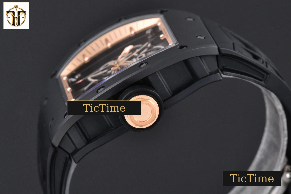 RM055 42.7mm ZF Ceramic Black Bezel Gold Skeleton Dial Black Crown Black Rubber Strap RMUL2 — foto 13