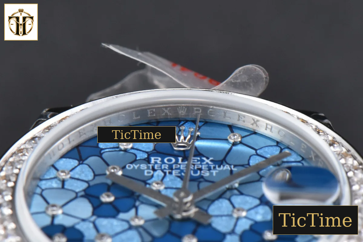 DateJust 904L 31mm GMF Diamond Bezel Blue Flowers Dial Jubilee Bracelet A2824 — foto 14