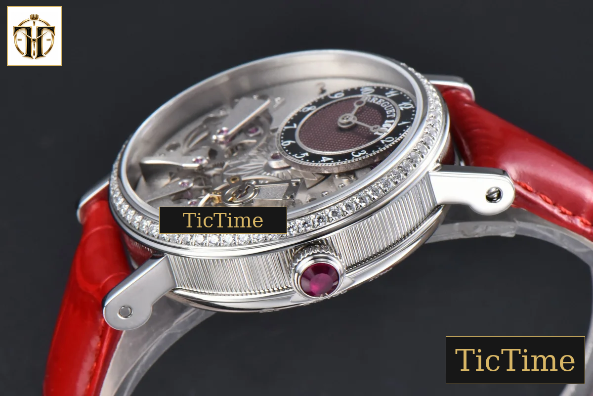 Tradition 7038BB 40mm ZF Diamond White Dial Red Leather Strap A505 — foto 9