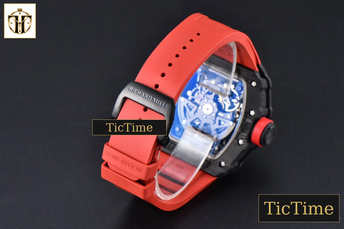RM035-02 42mm T+F Black Forged Carbon Skeleton Dial Red Crown Red Rubber Strap RMUL2 — foto 16