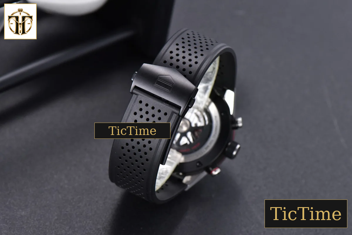 Calibre Heuer 01 Chrono 45mm XF PVD Skeleton Black Dial Red Hand Black Rubber Strap A1887 — foto 24