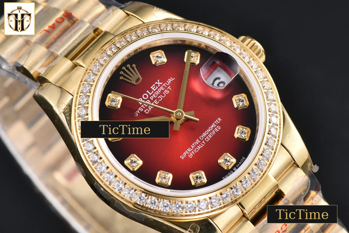 DateJust 31mm GMF YG Diamond Bezel Red Dial Diamond Marker President Bracelet A2824 — foto 15