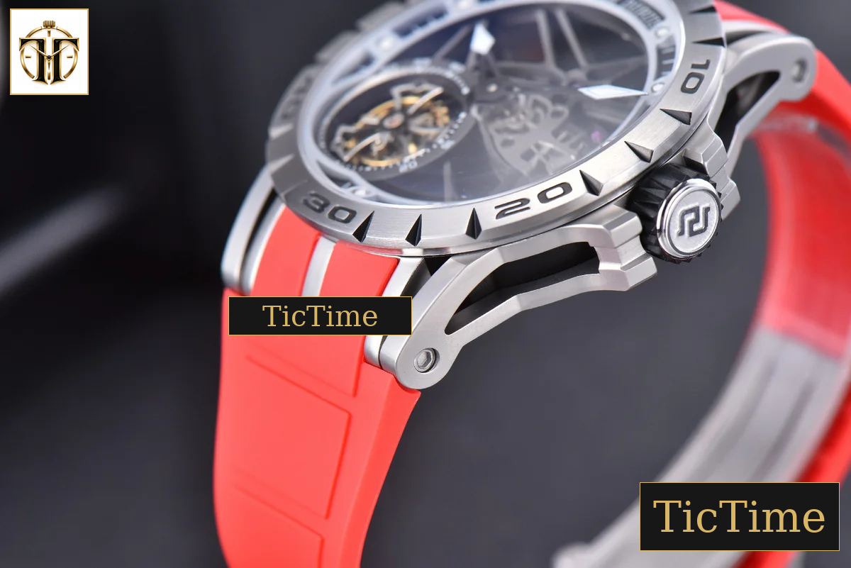Excalibur Sports Tourbillon 46mm JBF Titanium Skeleton Dial Black Crown Red Rubber Strap — foto 14