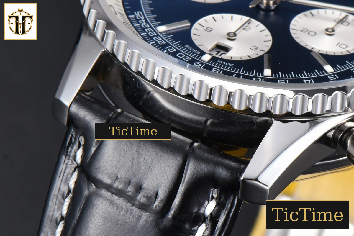 Navitimer B01 43mm BLSF Blue Dial White Subdial Black Leather Strap A7750 — foto 10