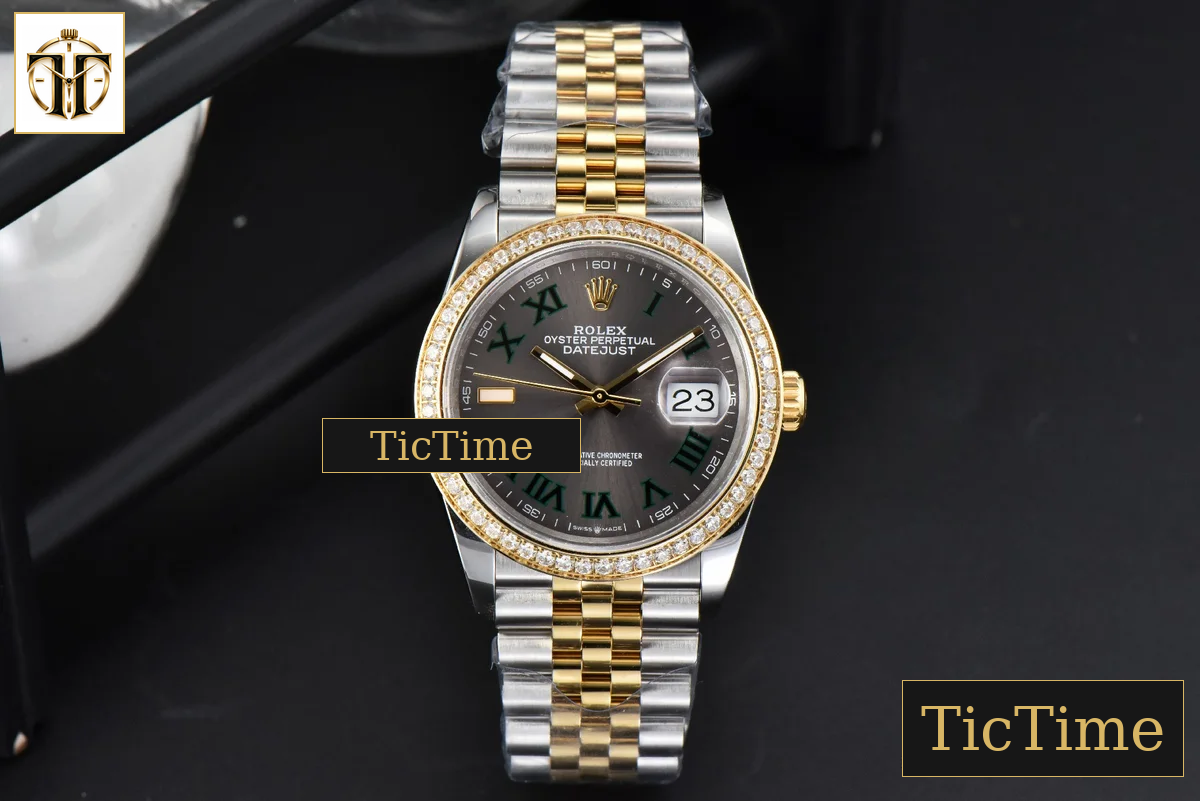 DateJust 36mm BPF YG/SS Diamond Wimbledon Gray Dial Green Marker Jubilee Bracelet A2824 — foto 3