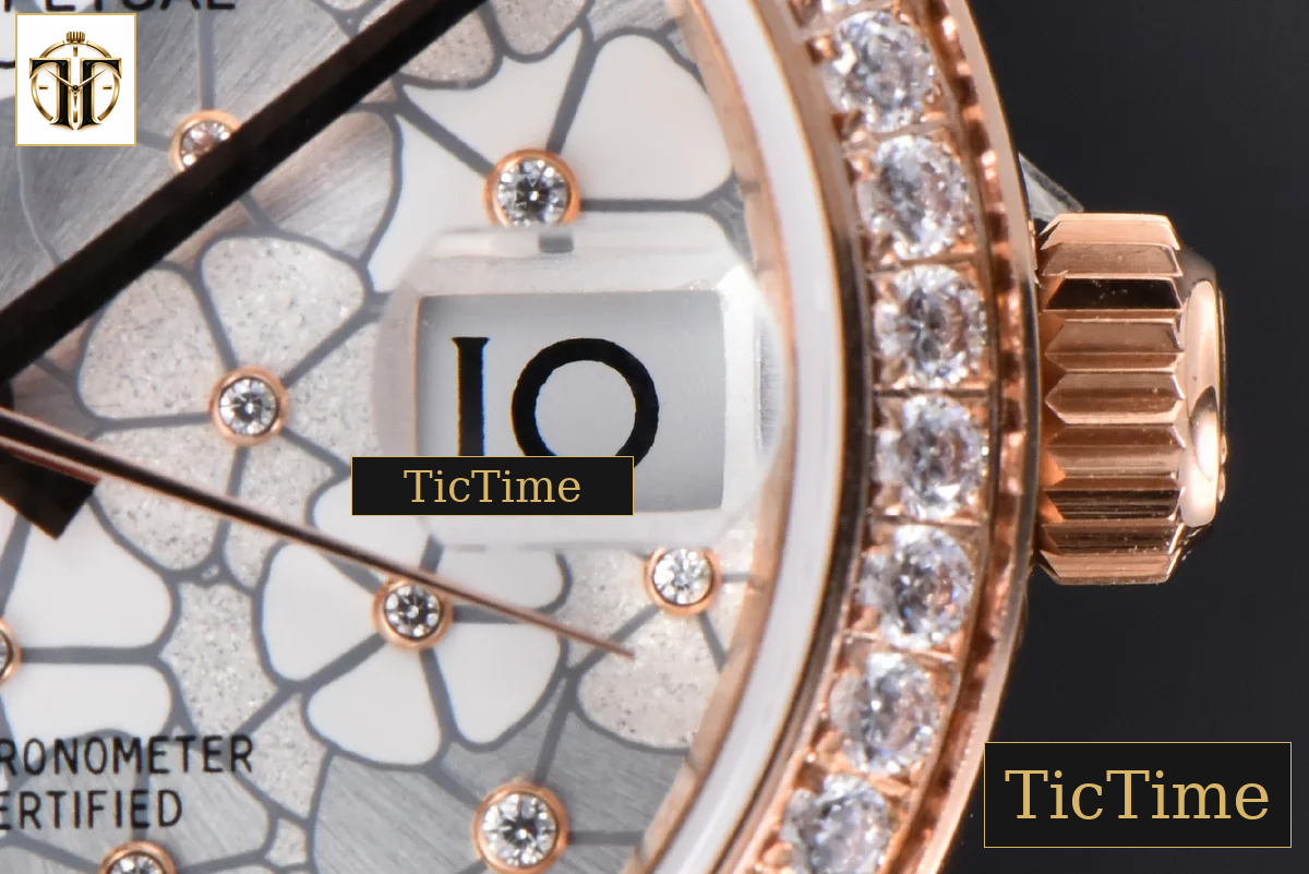 DateJust 904L 31mm GMF RG Diamond Bezel Silver Flowers Dial President Bracelet A2824 — foto 10