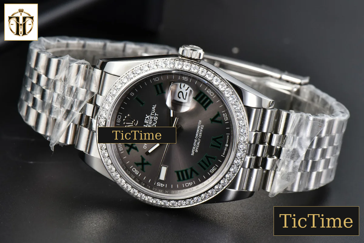 DateJust 36mm BPF Diamond Wimbledon Gray Dial Green Roma Marker Jubilee Bracelet A2824 — foto 15