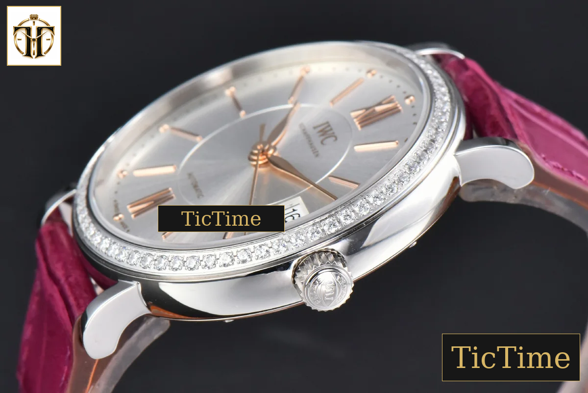 Portofino 37mm V7F Diamond Silver Dial RG Marker Pink Leather Strap A2892 — foto 11