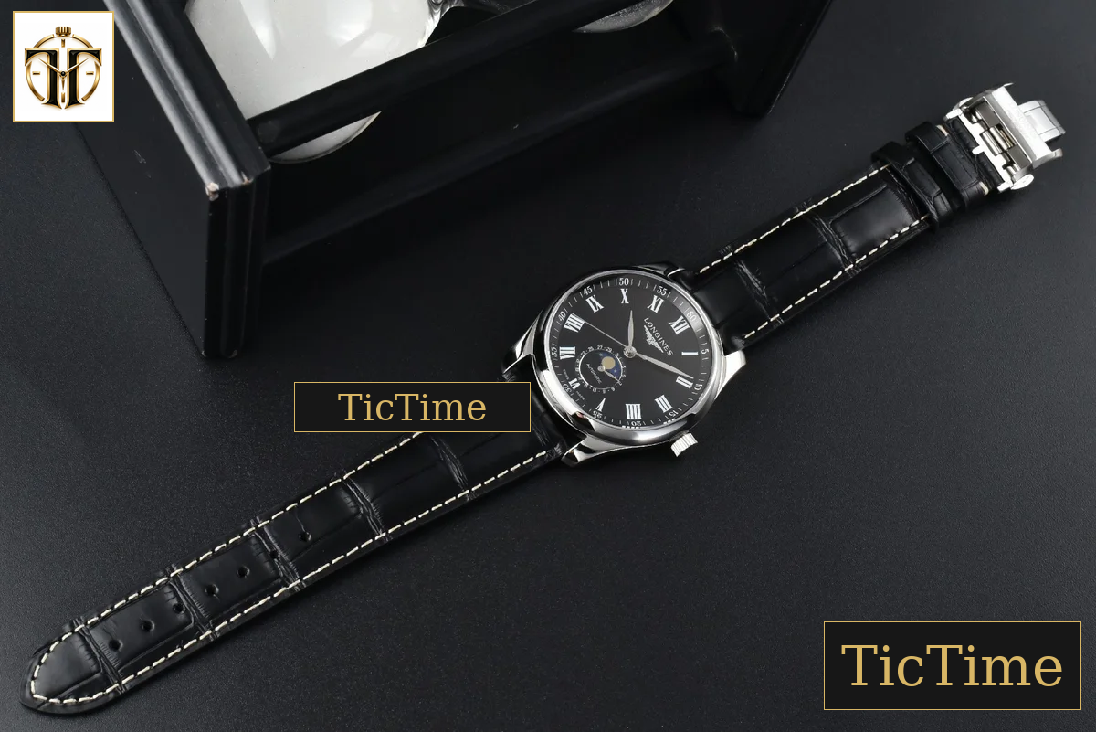 Master Moonphase 40mm GF Black Dial Roma Marker Black Leather Strap A899 — foto 25