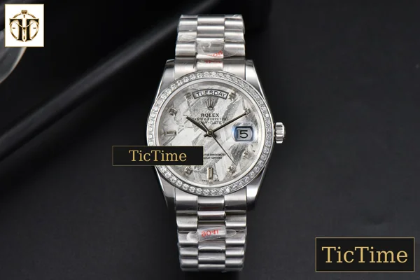 Foto frontal — Daydate 36mm GMF Diamond Meteorite Dial Diamond Marker SS Bracelet A3235
