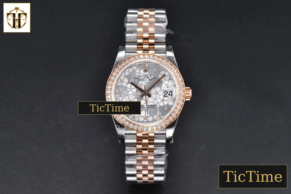 DateJust 904L 31mm GMF RG/SS Diamond Bezel Silver Flowers Dial Jubilee Bracelet A2824 — foto 3