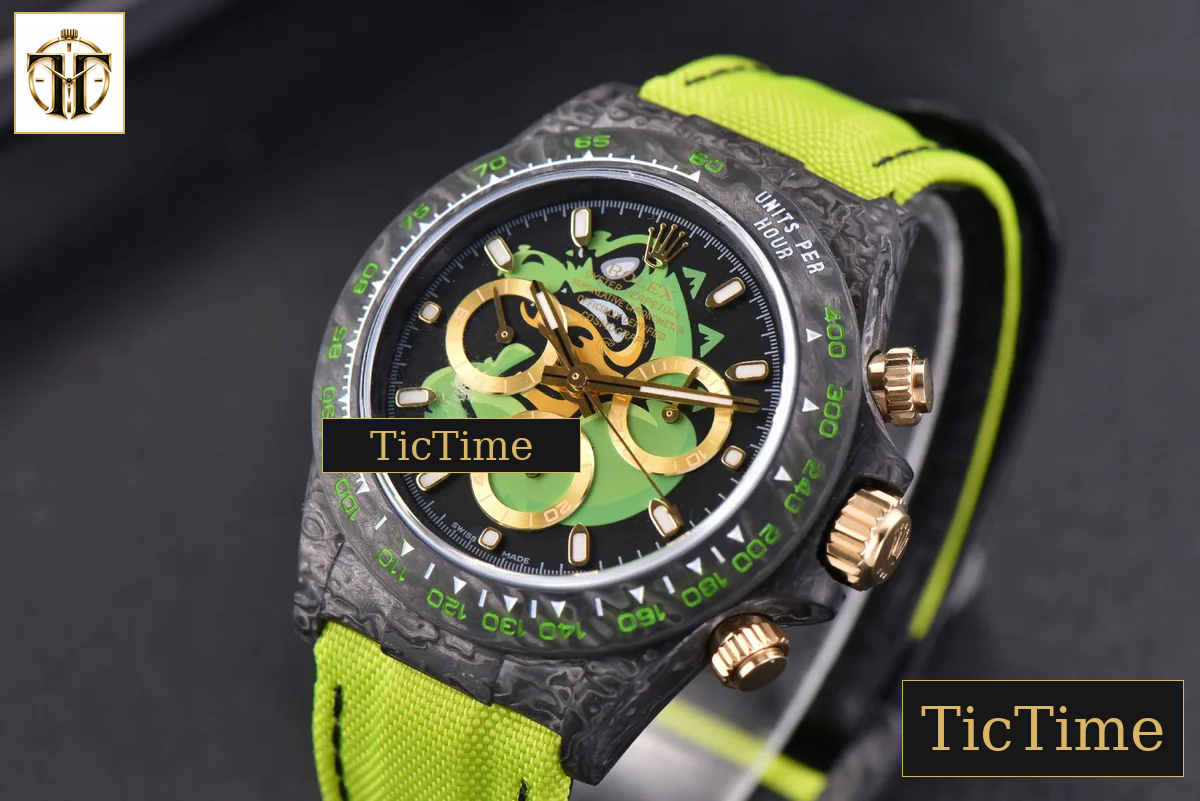 Daytona DIW Carbon WWF Green Wolf Dial Dark Green Nylon Strap A7750 — foto 3
