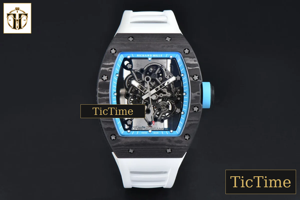 RM055 42.7mm APSF Blue Skeleton Dial Black Bezel Blue Crown White Rubber Strap RMUL2 — foto 2