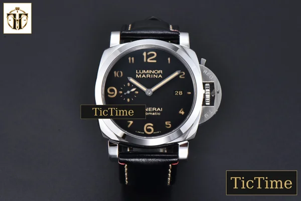 Foto frontal — PAM910 44mm TTF Black Dial Black Leather Strap P9010