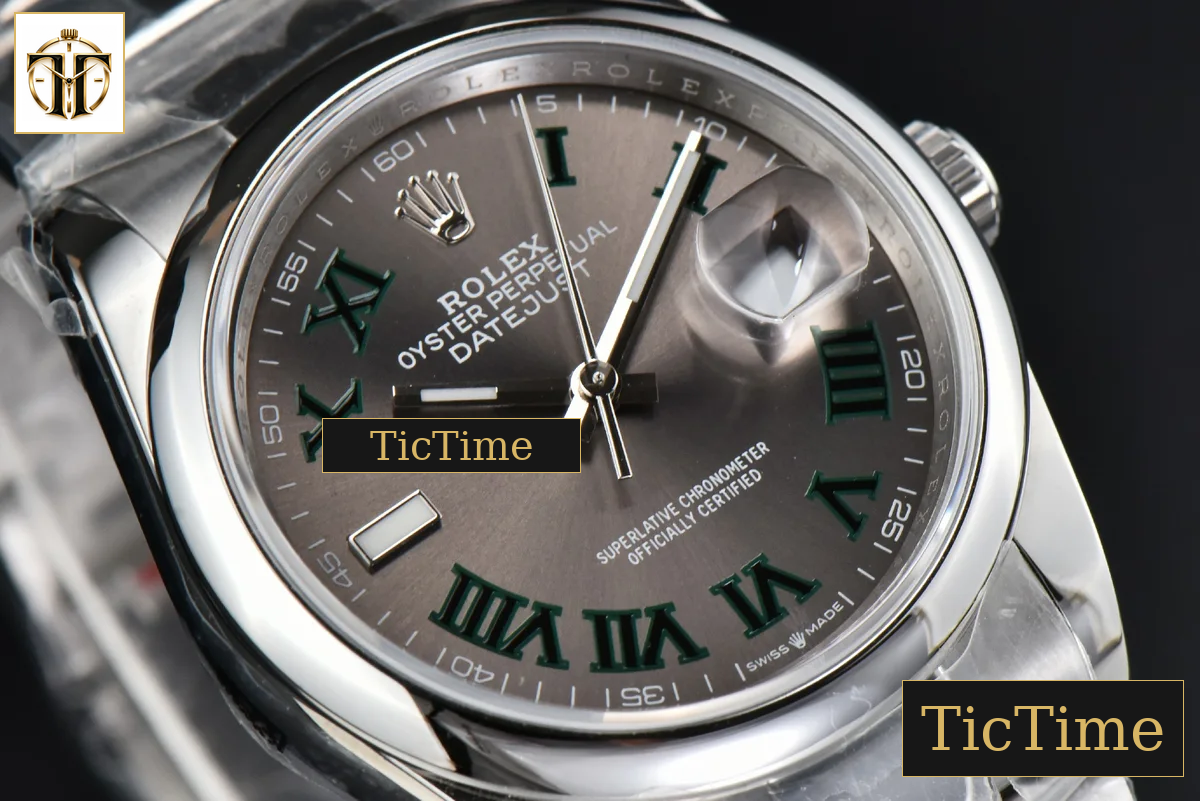 DateJust Smooth Wimbledon 36mm BPF Gray Dial Green Roma Marker Oyster Bracelet A2824 — foto 12