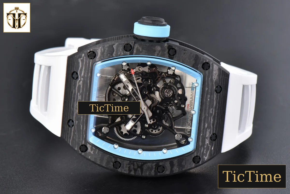 NTPT RM055 42.7mm BBRF Blue Skeleton Dial White Rubber Strap RMUL2 — foto 15
