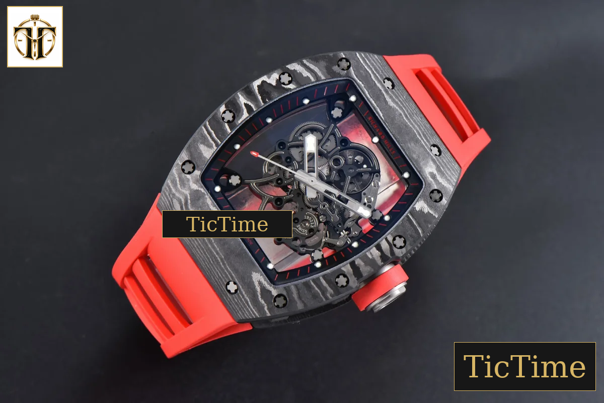 Ti Case RM055 42.7mm APSF Black Skeleton Dial Black Bezel Red Crown Red Rubber Strap RMUL2 — foto 3