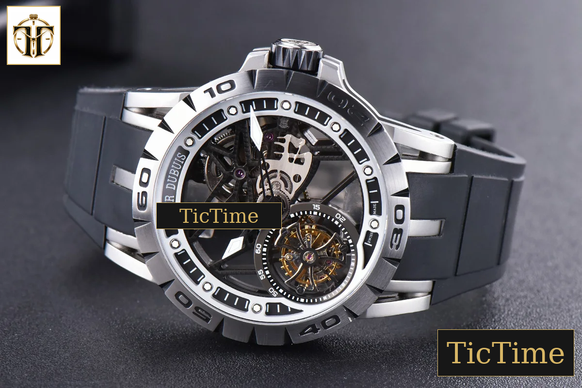 Excalibur Sports Tourbillon 46mm JBF Titanium Skeleton Dial Black Crown Black Rubber Strap — foto 10