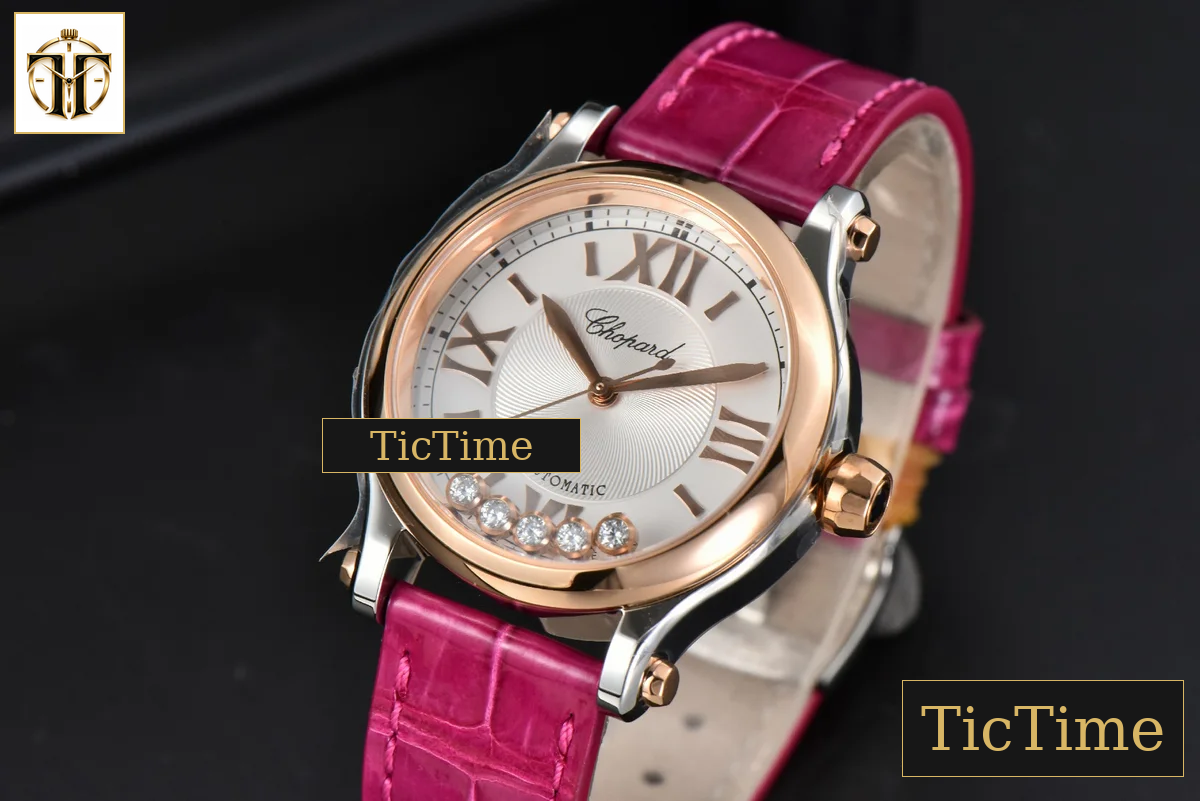 Happy Sport Automatic 33mm HWF RG/SS White Dial Rose Red Leather Strap A2892 — foto 4