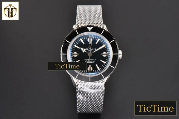 Foto frontal — SuperOcean Heritage 42mm GF SS Black Ceramic Black Dial Mesh Bracelet A2824