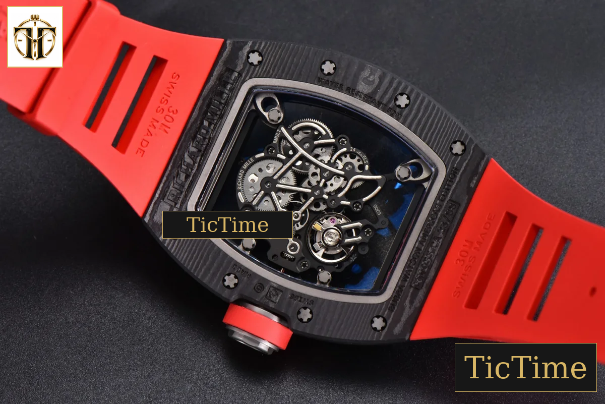Ti Case RM055 42.7mm APSF Black Skeleton Dial Black Bezel Red Crown Red Rubber Strap RMUL2 — foto 17