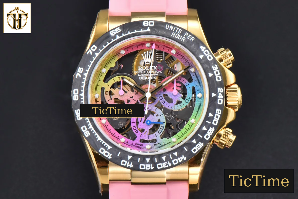 Blaken Daytona 40mm GETF PVD RG Carbon Skeleton Dial Pink Rubber Strap SA4130 — foto 3